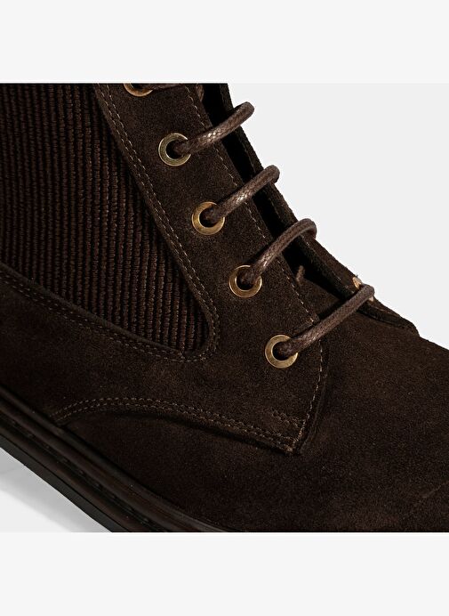 Kadın Kahve Lastik Detaylı Bağcıklı Süet Postal Bot - Görsel 7