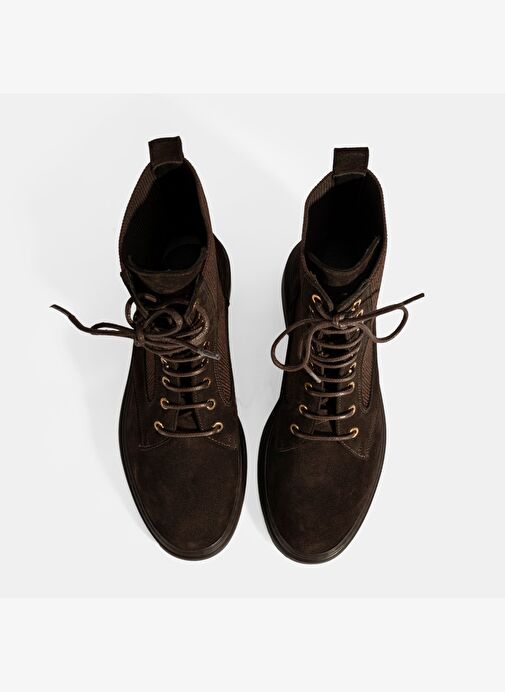 Kadın Kahve Lastik Detaylı Bağcıklı Süet Postal Bot - Görsel 8