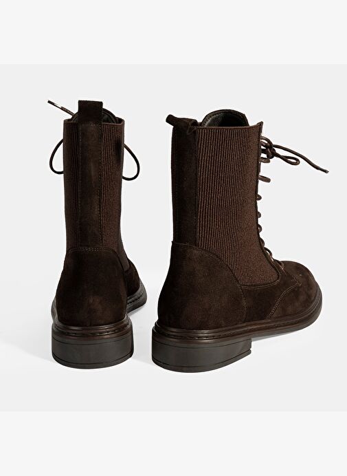 Kadın Kahve Lastik Detaylı Bağcıklı Süet Postal Bot - Görsel 9