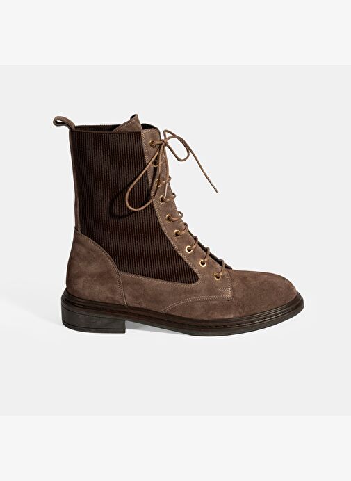 Kadın Vizon Lastik Detaylı Bağcıklı Süet Postal Bot - Görsel 3