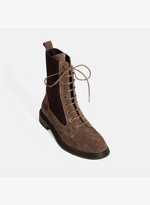 Kadın Vizon Lastik Detaylı Bağcıklı Süet Postal Bot - Görsel 6