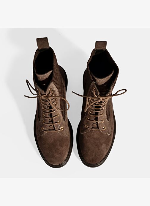 Kadın Vizon Lastik Detaylı Bağcıklı Süet Postal Bot - Görsel 8