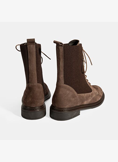 Kadın Vizon Lastik Detaylı Bağcıklı Süet Postal Bot - Görsel 9