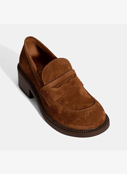 Kadın Taba Topuklu Süet Loafer - Görsel 6