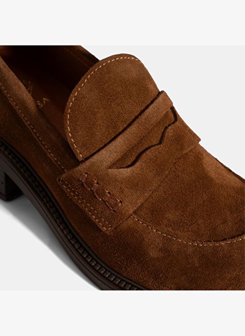 Kadın Taba Topuklu Süet Loafer - Görsel 7