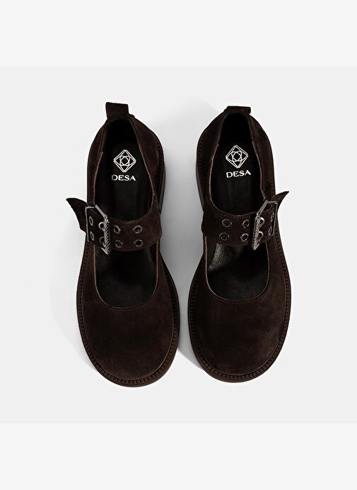 Kadın Kahve Ayarlanabilir Metal Tokalı Mary Jane Süet Ayakkabı - Görsel 8