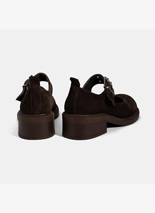 Kadın Kahve Ayarlanabilir Metal Tokalı Mary Jane Süet Ayakkabı - Görsel 9