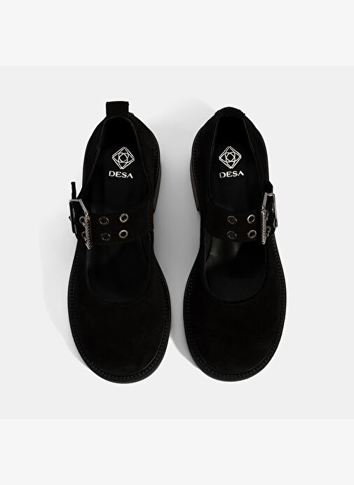 Kadın Siyah Ayarlanabilir Metal Tokalı Mary Jane Süet Ayakkabı - Görsel 8