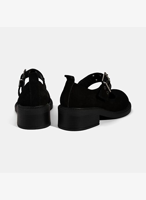 Kadın Siyah Ayarlanabilir Metal Tokalı Mary Jane Süet Ayakkabı - Görsel 9