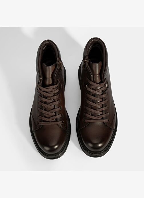 Erkek Kahve Bağcıklı Deri Bot - Görsel 8