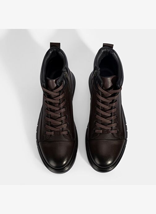 Erkek Kahve Bağcıklı Deri Bot - Görsel 8