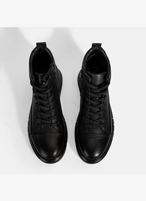 Erkek Siyah Bağcıklı Deri Bot - Görsel 8