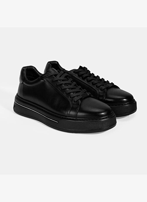 Erkek Siyah Bağcıklı Deri Spor Ayakkabı - Görsel 2