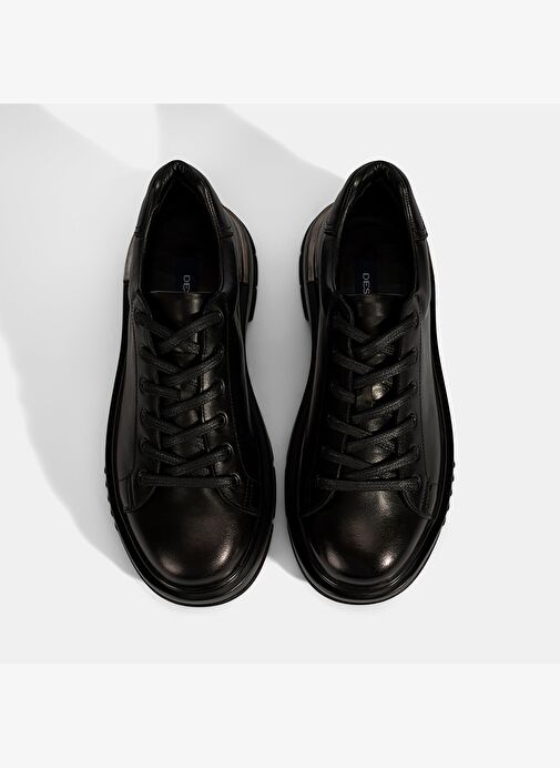 Erkek Siyah Bağcıklı Kalın Tabanlı Deri Ayakkabı - Görsel 8