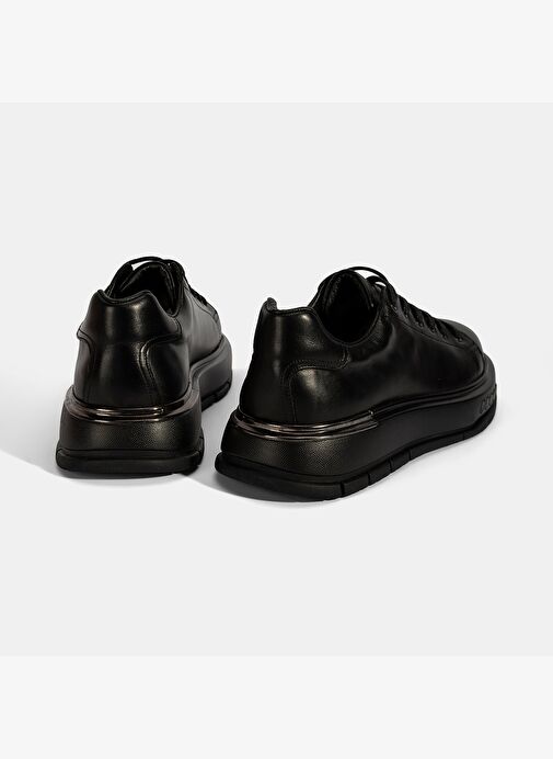 Erkek Siyah Bağcıklı Kalın Tabanlı Deri Ayakkabı - Görsel 9