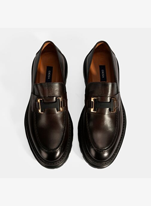 Erkek Kahve Metal Toka Detaylı Deri Loafer - Görsel 8