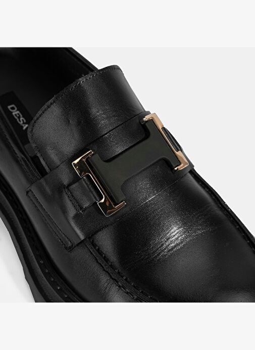 Erkek Siyah Metal Toka Detaylı Deri Loafer - Görsel 7