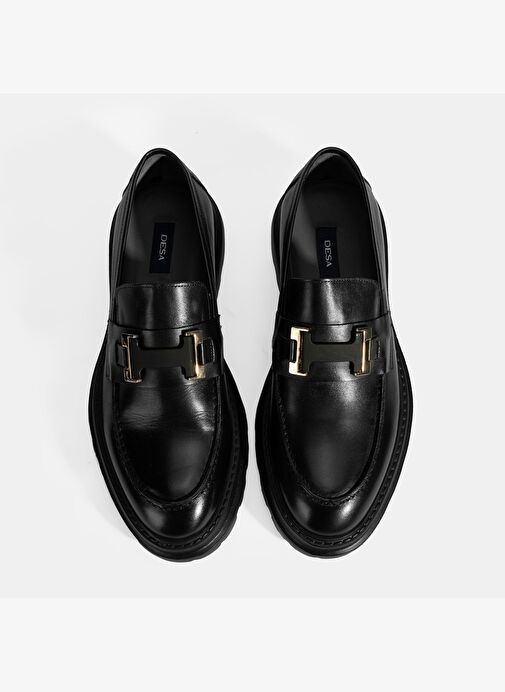Erkek Siyah Metal Toka Detaylı Deri Loafer - Görsel 8