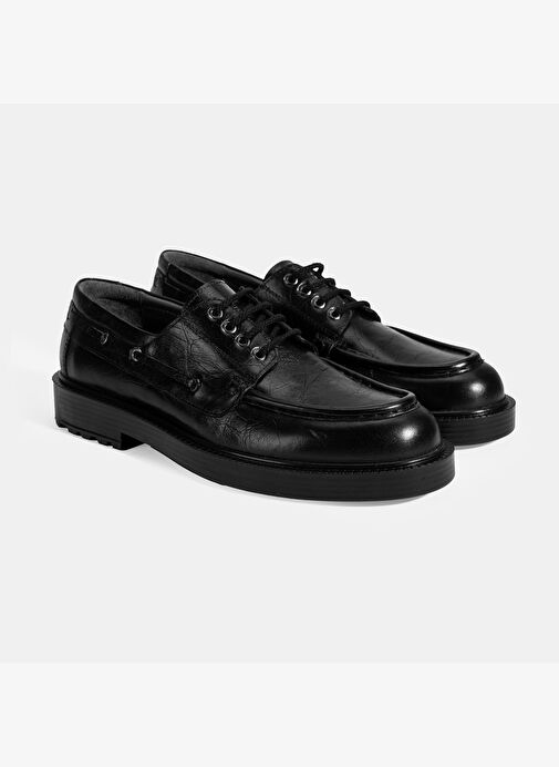 Erkek Siyah Bağcıklı Deri Günlük Ayakkabı - Görsel 2