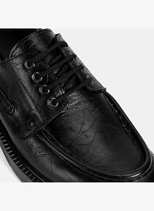 Erkek Siyah Bağcıklı Deri Günlük Ayakkabı - Görsel 7