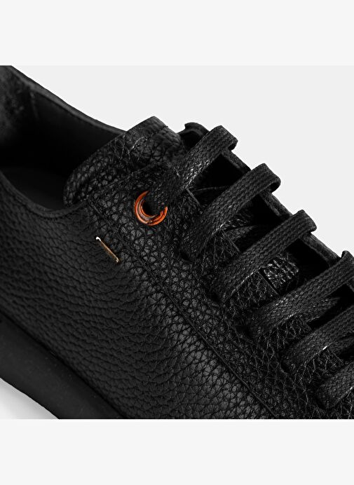 Erkek Siyah Bağcıklı Deri Sneaker - Görsel 7