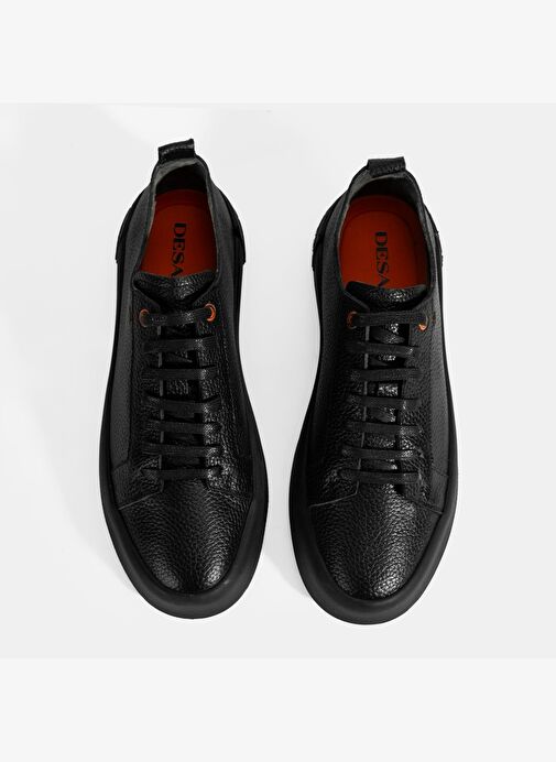 Erkek Siyah Bağcıklı Deri Sneaker - Görsel 8