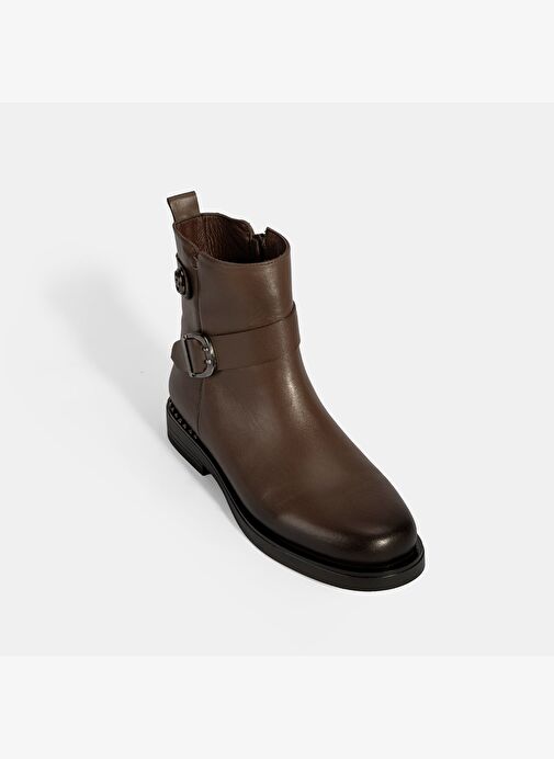 Kadın Kahve Metal Toka Detaylı Deri Bot - Görsel 6