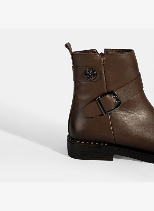 Kadın Kahve Metal Toka Detaylı Deri Bot - Görsel 7