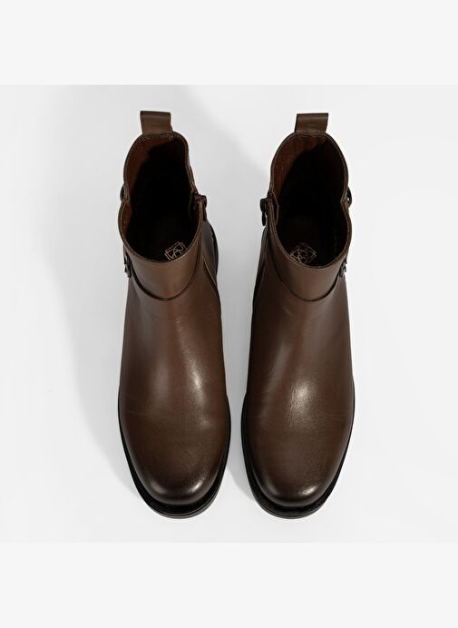 Kadın Kahve Metal Toka Detaylı Deri Bot - Görsel 8