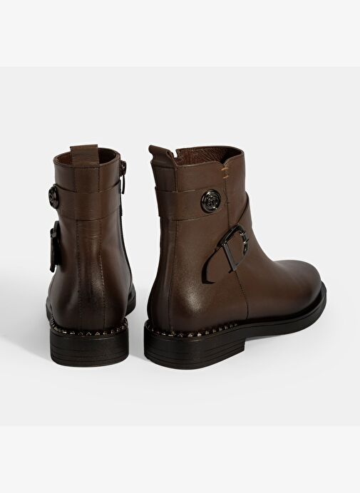 Kadın Kahve Metal Toka Detaylı Deri Bot - Görsel 9