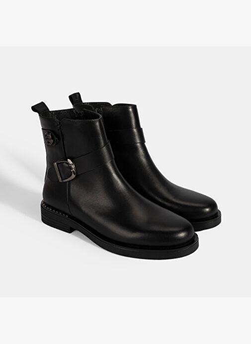 Kadın Siyah Metal Toka Detaylı Deri Bot - Görsel 2
