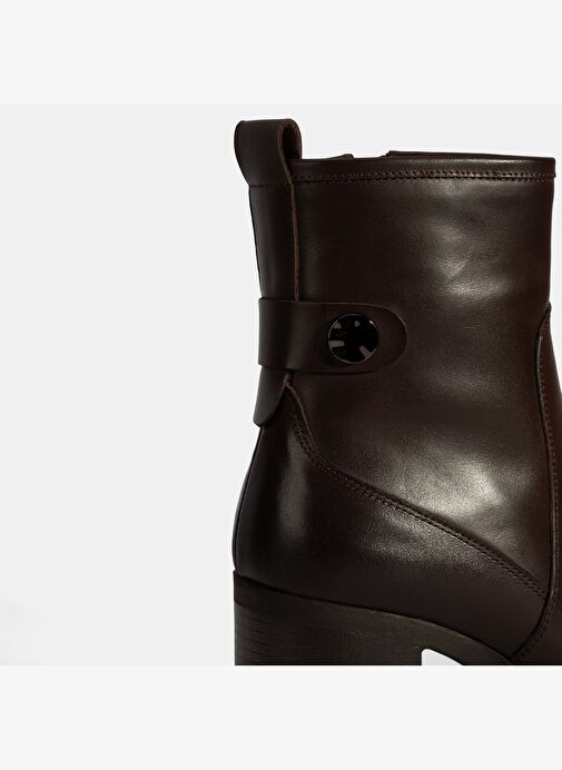 Kadın Kahve Kalın Topuklu Deri Bot - Görsel 7