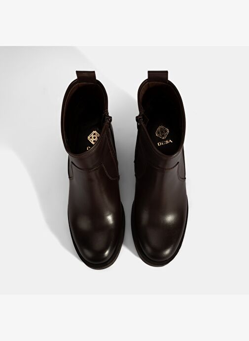 Kadın Kahve Kalın Topuklu Deri Bot - Görsel 8