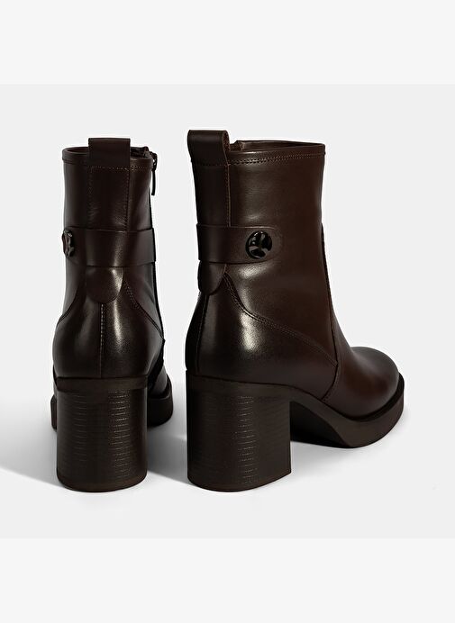 Kadın Kahve Kalın Topuklu Deri Bot - Görsel 9