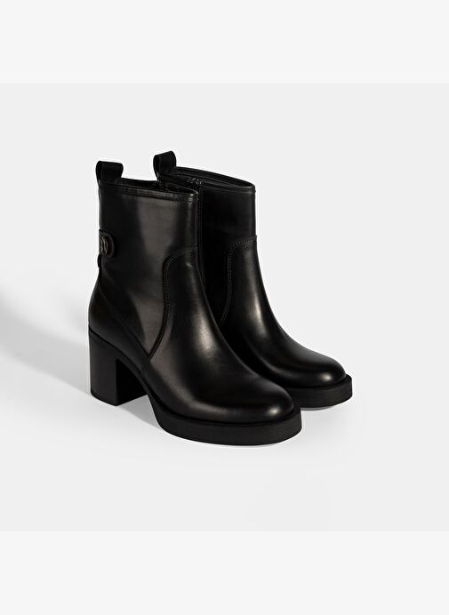 Kadın Siyah Kalın Topuklu Deri Bot - Görsel 2