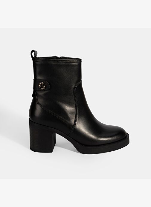 Kadın Siyah Kalın Topuklu Deri Bot - Görsel 3