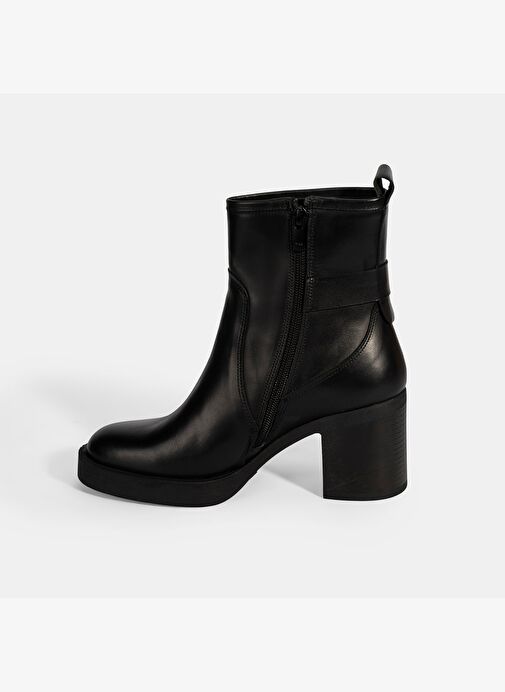 Kadın Siyah Kalın Topuklu Deri Bot - Görsel 4