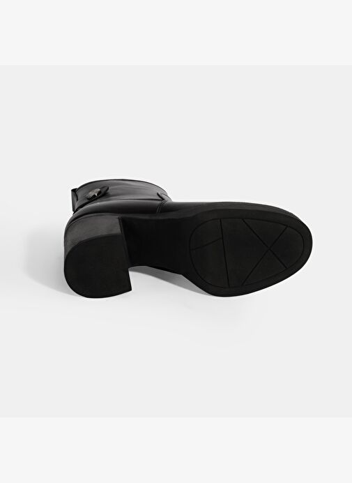 Kadın Siyah Kalın Topuklu Deri Bot - Görsel 5