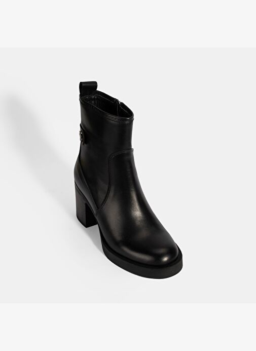 Kadın Siyah Kalın Topuklu Deri Bot - Görsel 6