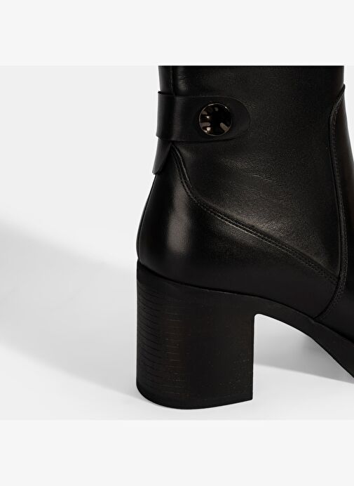 Kadın Siyah Kalın Topuklu Deri Bot - Görsel 7