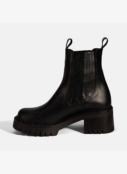 Kadın Siyah Lastikli Topuklu Deri Chelsea Bot - Görsel 4