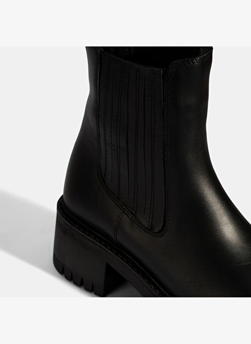Kadın Siyah Lastikli Topuklu Deri Chelsea Bot - Görsel 7