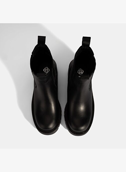 Kadın Siyah Lastikli Topuklu Deri Chelsea Bot - Görsel 8