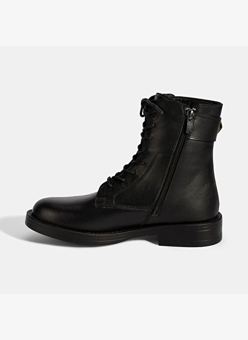 Kadın Siyah Bağcıklı Deri Postal Bot - Görsel 4