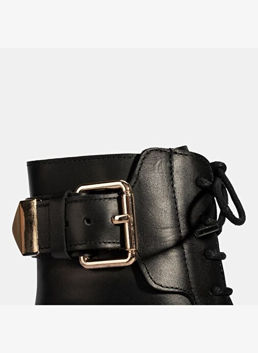 Kadın Siyah Bağcıklı Deri Postal Bot - Görsel 7