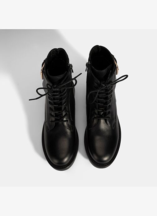 Kadın Siyah Bağcıklı Deri Postal Bot - Görsel 8