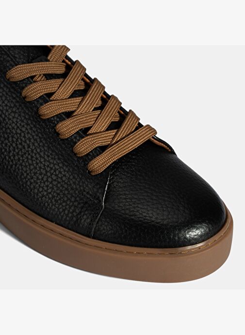 Erkek Siyah Bağcıklı Deri Sneaker - Görsel 7