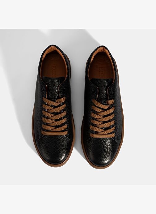 Erkek Siyah Bağcıklı Deri Sneaker - Görsel 8