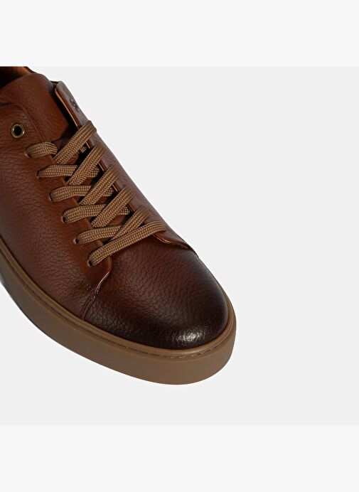 Erkek Taba Bağcıklı Deri Sneaker - Görsel 7