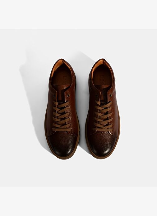 Erkek Taba Bağcıklı Deri Sneaker - Görsel 8